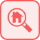 Picto rouge loupe maison - BL Agents mandataires immobilier
